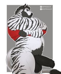 5:6 absurd_res anthro artist_name balls beard belly big_balls big_belly big_penis black_beard black_body black_eyes black_facial_hair black_fur black_hair black_markings black_penis black_stripes bottomless clothed clothing equid equine erection facial_hair foreskin fur genitals glistening glistening_eyes grey_background hair hi_res humanoid_genitalia humanoid_penis johnthelewd_art looking_at_viewer male male_anthro mammal markings mouth_closed muscular muscular_anthro muscular_male navel overweight overweight_anthro overweight_male patreon patreon_logo penis portrait pubes red_clothing red_topwear short_hair side_view simple_background solo standing striped_arms striped_legs stripes tail tail_tuft text three-quarter_portrait topwear tuft uncircumcised undressing vein veiny_penis white_body white_fur x_logo zebra