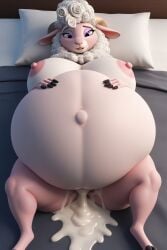 after_sex ai_generated anthro bed breasts cum cum_in_pussy cum_inflated_belly cum_inside female furry furrypornaddiction huge_breasts inflation lamb pussy sheep solo