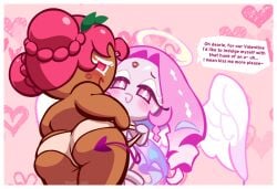 2girls accurate_art_style ass ass_focus chubby chubby_female cookie_run cookie_run_kingdom devil_tail eternal_sugar_cookie half-dressed heart heart_symbol hollyberry_cookie long_hair nude panties panty_pull soff_doll tagme tail thick_ass thick_thighs valentine's_day wings yuri