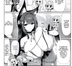 3girls 4girls amagi_(azur_lane) amagi_(wending_waters_serene_lotus)_(azur_lane) animal_ear_fluff animal_ears azur_lane bare_shoulders bikini blush bow breasts cg chibi chibi_inset choker cleavage closed_eyes collarbone comic english_text fake_animal_ears fox_ears fox_girl fox_tail greyscale hair_ornament hairband hairbow huge_breasts kaga_(azur_lane) laffey_(azur_lane) large_breasts long_hair looking_at_viewer mole mole_under_eye monochrome multiple_girls navel official_alternate_costume open_clothes pleated_skirt rabbit_ears short_hair skindentation skirt smile sparkle speech_bubble sweat swimsuit tail thighs twintails very_long_hair wide_sleeves