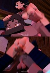 1boy 1futa 2_panel_comic 3d black_hair braces breasts brown_hair c4d dark-skinned_male doggy_style edited_image erect_while_penetrated futa futa_dominating_male futa_on_male futadom futanari intersex male malesub minecraft moaning mori_rose_(morirosemc) morirosemc mouth_covered penis small_ass small_breasts sweat tan_skinned_futa tanned_futa two_tone_eyes yellow_eyes