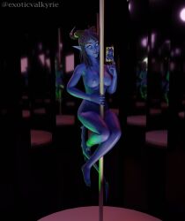 1girls alternate_version_available blue_body blue_skin breasts completely_naked completely_naked_female completely_nude completely_nude_female dungeons_and_dragons eroticvalkyrie naked naked_female nude nude_female oc original_character stripper stripper_pole tagme tail