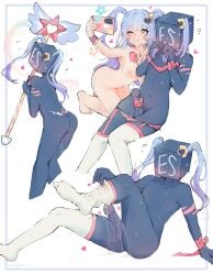 1boy 1girls 2d 2d_(artwork) blush blushing cum esgoo female femboy floating_heart heart hearts limbus_company lobotomy_corporation magical_girl male multiple_images phone precum project_moon queen_of_hatred thigh_highs youtuber