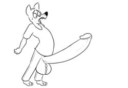 animated anthro barely_contained canine clothed clothing erection greyscale growth humanoid_penis hyper hyper_penis kom komponi male male_only mammal monochrome open_mouth penis penis_growth solo standing surprise sweat wardrobe_malfunction