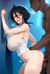 1girls ai_generated alley alternate_breast_size bent_over big_breasts black_hair bleach bottomless breasts breasts_visible_through_clothing clothed_sex doggy_style erect_nipples erect_nipples_under_clothes faceless_male heavy_breathing kuchiki_rukia large_breasts leaning_forward looking_back lungart motion_blur motion_lines night nipple_bulge nipples nipples_visible_through_clothing outdoors outside see-through see-through_clothing see-through_shirt sex short_hair shorts standing_doggy_style standing_sex tank_top thrusting white_tank_top