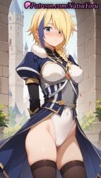 1girls ai_generated anime anime_style armor arms_behind_back black_legwear black_thighhighs blonde_hair blue_eyes blue_hair blush bodysuit braid breasts brick_wall bust busty castle claire_(konosuba) closed_mouth covered_navel covered_nipples cowboy_shot day female female_focus female_only female_solo fur_trim groin hair_over_one_eye hair_over_shoulder hentai highleg highleg_leotard juliet_sleeves kono_subarashii_sekai_ni_shukufuku_wo! leotard long_hair long_sleeves looking_at_viewer medium_breasts multicolored_hair natsuyoru nose_blush outdoors puffy_short_sleeves puffy_sleeves rule_63 single_braid skindentation solo solo_female standing streaked_hair thighhighs thighs two-tone_hair voluptuous voluptuous_female waist_cape white_leotard