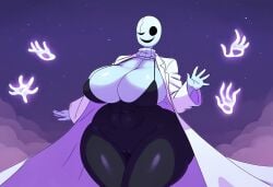 1girls ai_generated big_ass big_breasts black_sclera bra breasts civitai civitai_lora female female_focus female_only floating_hands fog foggy_background gaster genderbent genderswap_(mtf) labcoat massive_breasts no_pupils rule_63 skeleton smile solo solo_female stars tagme thick_thighs tight_clothing turtleneck undertale undertale_fanfiction waving