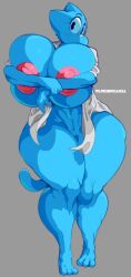 arms_around_breasts bottomless daiidalus gigantic_breasts nicole_watterson open_shirt pink_nipples tail the_amazing_world_of_gumball visible_nipples wide_hips