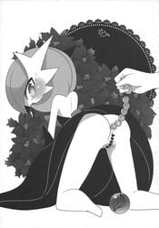 1girls all_fours alternate_color anal anal_beads ass censored dress flat_chest from_behind gardevoir gardevoirite heart heart-shaped_pupils heart_censor holding human insertion looking_back mega_gardevoir mega_stone monochrome nintendo no_breasts pokémon_(species) pokemon pokemon_(species) pokemon_rse pokemon_xy pussy pussy_juice shiny_pokemon solo_focus sweat wet