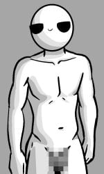 arms_at_sides bald bald_man censored censored_penis chetoh completely_nude egg eggmale grey_background naked naked_male nude nude_male oc original original_character pixelated smile