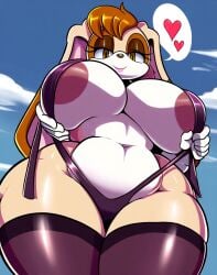 1girls ai_generated anthro areolae beach big_breasts bikini female furry huge_breasts large_breasts mature_female milf mommy mullon nipples novelai rabbit rabbit_ears rabbit_girl rabbit_humanoid sega sling_bikini sonic_(series) sonic_the_hedgehog_(series) vanilla_the_rabbit voluptuous voluptuous_female