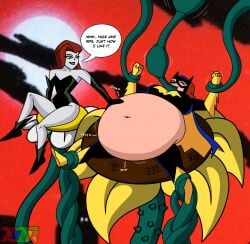 barbara_gordon batgirl_(the_new_batman_adventures) belly_stuffing bound_ankles bound_wrists dc_comics inflation morbidly_obese pamela_isley poison_ivy_(dcau) self_upload superheroine villainess vines zetamagnus101