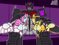 1boy 2024 2d 2d_(artwork) 2girls arcee ass big_breasts big_penis blackarachnia busty collaborative_fellatio cum cum_covered cum_on_body decepticon_insignia enbiarts ffm_threesome huge_breasts huge_cock large_penis licking_penis nemesis_prime oral penis robot robot_boy robot_girl straight tagme thick_penis threesome transformers