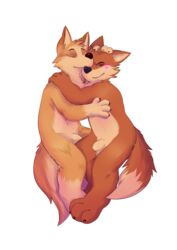 2017 anthro blush brown_fur bryce_(lonewolfhowling) canine cuddling dingo duo foreskin fur humanoid_penis male mammal nude penis smile spencer_(lonewolfhowling) uncut yaoi