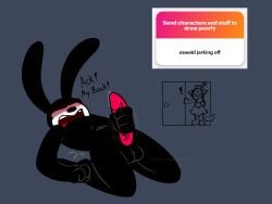 ! anthro black_body completely_naked completely_naked_male completely_nude completely_nude_male disney doodle fapping leaking_precum male_only masturbation naked ngl ortensia oswald_(character) oswald_the_lucky_rabbit precum precum_drip rabbit_humanoid request self_upload simple_background sohornyraccoon tagme text watermark