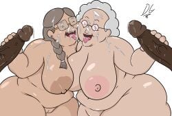 bbw cartoon_network chata_(victor_and_valentino) completely_nude_female courage_the_cowardly_dog crossover dickergazer gilf glasses grey_hair handjob muriel_bagge victor_and_valentino