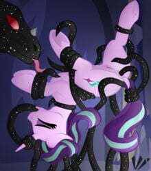 2017 anal anal_sex anthro anus bondage bound cave clitoral_winking clitoris closed_eyes cutie_mark dragon duo equine female femsub feral forced friendship_is_magic horn indoors mammal multicolored_hair my_little_pony penetration pussy starlight_glimmer tentacle tongue tongue_out two_tone_hair unicorn virenth