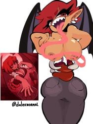 1girls ass big_ass big_breasts breasts brown_skin demon_girl dnormal11 long_tongue original original_character red_eyes red_hair solo someone_else's_oc tagme tan_skin tongue tongue_out twitter_link wings