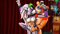 1boy1girl 1male1female 3d 4k accurate_art_style balloon bedroom_eyes big_breasts black_tophat blue_eyes breasts brown_body curtain disboi215 ear_piercing earrings facepaint female fingering five_nights_at_freddy's five_nights_at_freddy's:_security_breach fnaf glamrock_freddy_(fnaf) green_hair grey_body grey_hair hand_on_stomach highres holding_waist kissing kissing_chin lipstick looking_at_each_other male male/female orange_body orange_nipples pink_nipples purple_lipstick red_shoulder_pads roxanne_wolf_(fnaf) sfm shoulder_pads silver_body silver_hair source_filmmaker spiked_belt spiked_bracelet spiked_collar straight tophat white_body white_hair yellow_eyes