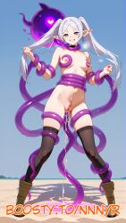 ai_generated beach choker cum cum_in_mouth cum_in_pussy cum_on_breasts elf elf_ears frieren magic_circle nnnyr ocean smile smiling stable_diffusion standing stockings tentacle tentacle_sex white_hair