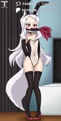 animal_ears black_socks bondage bunny_ears_(cosmetic) bunny_girl bunnysuit collar duster face_marks fishnet_thighhighs fishnets fox_ears fox_tail hair_ornament heels high_heels kitsune long_hair mesh_stockings navel nipples patreon patreon_logo patreon_username pixiv_username red_eyes sewayaki_kitsune_no_senko-san shiro_(sewayaki_kitsune_no_senko-san) silver_hair socks socks_and_heels thigh_socks thighhighs thighs tied_arms tied_hands tony_x_play tonyxplay transparent_clothing vagina