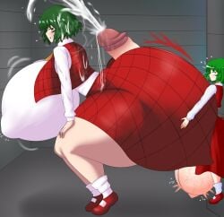 1futa 1girls arcueidoblunder ass bending_down big_ass big_breasts big_butt bigger_female blush breasts clone clothed clothed_female clothed_male female female_focus female_only giantess green_hair green_hair_female height_difference huge_ass huge_boobs huge_breasts huge_butt kazami_yuuka larger_female light-skinned_female light_skin mini_giantess selfcest shocked shocked_expression shorter_female size_difference smaller_female touhou touhou_project video_game_character youkai yuka_kazami yuuka_kazami