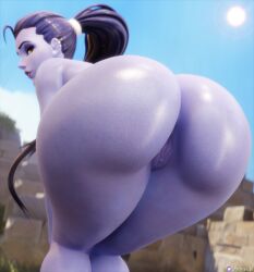 1girls 3d absurd_res amelie_lacroix ass bent_over big_ass female female_only hi_res highres nemesis_3d overwatch overwatch_2 presenting pussy shiny_skin standing thick_ass thick_thighs thighs widowmaker