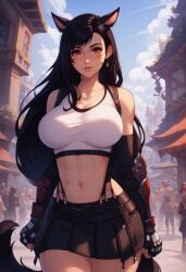 ai_generated cat_ears cat_tail catgirl clothed cosplay cptndunsel final_fantasy final_fantasy_vii final_fantasy_xiv huge_breasts large_breasts miqo'te red_eyes tagme tifa_lockhart tifa_lockhart_(cosplay) toned toned_female