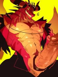 abs absurd_res anthro arun_six demon digital_drawing_(artwork) digital_media_(artwork) dragon erection hi_res horn male male_anthro muscular muscular_anthro muscular_male mythological_creature mythological_scalie mythology navel satan_(helluva_boss) scalie solo