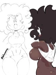 1girls ass big_breasts breasts dark-skinned_female dark_brown_hair dark_skin dnormal11 large_breasts original original_character solo someone_else's_oc sweat tagme twitter_link undressing