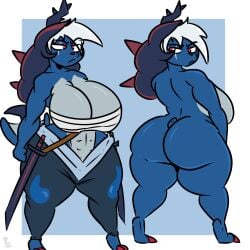 anthro big_ass big_breasts breasts bubble_butt cleavage furry hisuian_samurott huge_ass huge_breasts kingretrokirby pokemon pokemon_(species) samurott tagme thick_thighs wide_hips