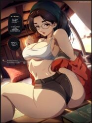 1girls alma_(monster_hunter_wilds) ass ass ass_focus bare_arms bare_legs bare_shoulders bare_thighs big_ass big_breasts big_butt black_hair capcom clothed clothing color english_text felox08 female female_focus female_only glasses hi_res large_breasts light-skinned_female light_skin long_hair looking_at_viewer monster_hunter monster_hunter_wilds solo solo_female tagme text text_bubble thick_thighs