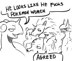 2024_pokemon_gigaleak alternate_version_at_source ambiguous_gender anthro arceus bear botanics canid canine cephalopod dialogue english_text equid equine feral frown fur generation_1_pokemon generation_2_pokemon generation_4_pokemon generation_5_pokemon group hair lapras legendary_pokemon mammal marine meme mollusk monochrome nintendo octillery open_mouth open_smile pokemon pokemon_(species) profanity rapidash she_looks_like_she_fucks sketch smile speech_bubble text ursaring ursine white_devils_"agreed" zoroark