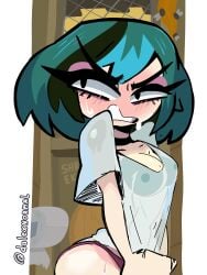 1girls ass big_breasts blue_hair breasts dnormal11 flustered goth goth_girl gwen_(tdi) pale-skinned_female pale_skin solo tagme total_drama_(series) total_drama_island twitter_link underwear wet_clothes