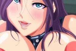 animated blue_eyes breasts drop_out fan_no_hitori gif large_breasts large_nipples nipples purple_hair screencap shichijou_reika