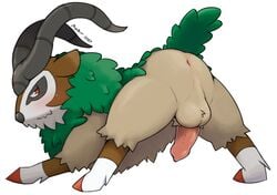 10s 2017 animal_genitalia animal_penis anus ass balls blush caprine digital_media_(artwork) erection feral fur furry furry_only generation_6_pokemon goat gogoat horn looking_at_viewer mabit male male_only mammal nintendo nude penis pokémon_(species) pokemon simple_background smile solo spread_legs spreading tail video_games