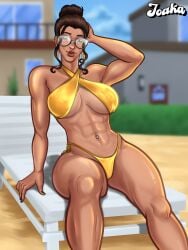 1girls 2024 2d 2d_(artwork) abs athletic athletic_female big_breasts bikini bikini_bottom bikini_top bra breasts brown_hair brown_hair cleavage cleavage_overflow detailed_background digital_drawing_(artwork) digital_media_(artwork) female female_focus female_only glasses joakadraws light-skinned_female light_skin looking_at_viewer muscular muscular_male oc original original_character outside panties pose posing presenting presenting_breasts showing_off sitting smile smiling solo solo_focus sunglasses sunglasses_on_head tan_body tan_skin tanned tanned_female tanned_skin thick_thighs underwear watermark