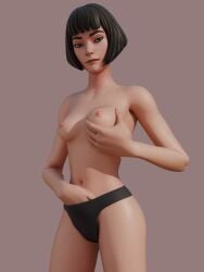 3d_(artwork) biting_lip blender_(software) fortnite hand_in_panties looking_at_viewer panties self_upload standing the_order_(fortnite) touching_breast