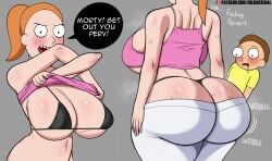 1boy 1girls ass bra breasts brother_and_sister coldarsenal english_text female female_focus hi_res large_ass large_breasts light-skinned_female light_skin morty_smith orange_hair rick_and_morty shirt shirt_lift summer_smith text thong