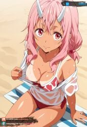 ai_generated beach bikini horns juanpiamvs long_hair medium_breasts patreon patreon_username pink_hair red_eyes shuna_(tensei_shitara_slime_datta_ken) subscribestar subscribestar_username tensei_shitara_slime_datta_ken watermark