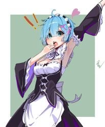 !! armpits arms_up maid maid_uniform re:zero_kara_hajimeru_isekai_seikatsu rem_(re:zero) surprised