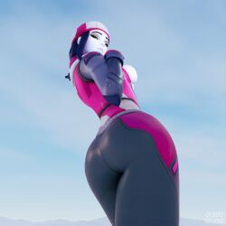 artist ass biathlon_widowmaker breasts_out frutplzz overwatch overwatch_2 pinup rear_view tight_clothing widowmaker worm's-eye_view