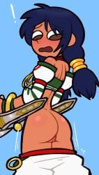 big_ass blush brown_eyes dark-skinned_female dark_blue_hair embarrassed exposed_ass krusha64612042 slim_waist soul_calibur talim wardrobe_malfunction