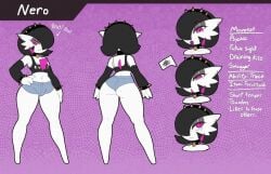 1boy 2025 black_hair champchidi character_sheet eyeshadow femboy full_body gardevoir goth goth_boy half-closed_eyes male male_only nero_(champchidi) original_character pokemon pokemon_(species) reference_image short_shorts solo white_body