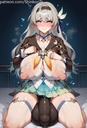 1futa 1futanari ai_generated bangs big_ass big_balls big_breasts big_butt big_nipples big_penis blush breasts bulge bulge_through_clothing choker cleavage clothed embarrassed firefly_(honkai:_star_rail) flaccid flaccid_penis futa_only futanari futanari grey_hair hair hair_ornament hands_on_breasts headband heart honkai:_star_rail hoyoverse huge_balls huge_cock huge_cock huge_nipples jewelry large_breasts large_penis long_hair looking_at_viewer motion_lines navel on_bed penis puffy_nipples shinkoritl sitting skindentation skirt solo solo_focus solo_futa spread_legs streaked_hair thick_thighs toned wide_hips