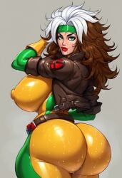 1girls abs ai_generated ass back_view belt big_ass big_breasts big_butt brown_hair brunette bubble_ass busty gloves green_eyes huge_ass hyper_hourglass jacket lips lipstick long_hair lustylewdz marvel marvel_comics more_at_source multicolored_hair nipple_bulge pawg rogue_(x-men) showing_off_ass skin_tight smile solo solo_female southern standing superheroine sweat thick tight_clothing uniform white_hair x-men x-men:_the_animated_series