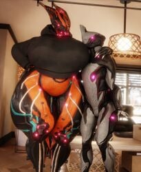 alien alien_girl alien_humanoid big_breasts coolmaster98 curvy curvy_female curvy_figure excalibur_(warframe) huge_breasts larger_female male tagme valkyr_(warframe) warframe