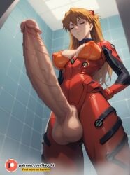 ai ai_generated asuka_langley_sohryu big_breasts big_penis futanari neon_genesis_evangelion nugoai orange_hair plugsuit proud_of_his_cock suit