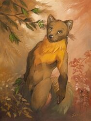 2017 brown_fur chest_tuft forest fur male male_only mammal marten mustelid orange_fur outside pine_marten scale_(artist) solo tree tuft