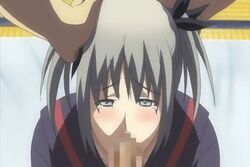 animated censored demonion demonion_~maou_no_chika_yousai~ grey_hair hands_on_head irrumatio oboro_(demonion) oral penis